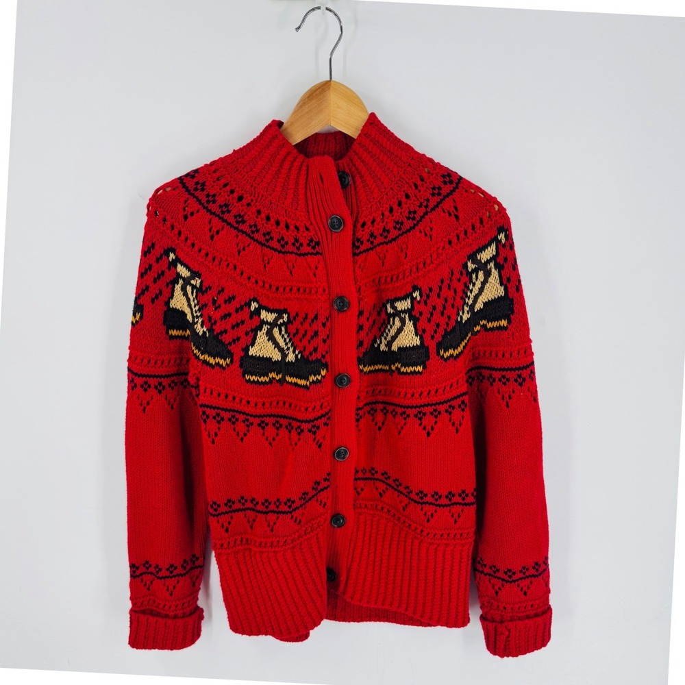L.L. Bean Signature Cardigan Women S Red Like New Bean Boots Fair Isle Sweater